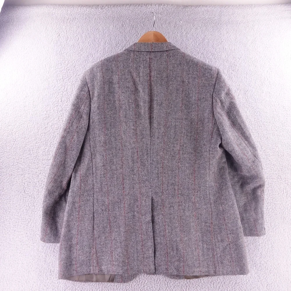 Harris Tweed Mens Grey Herringbone Red Pinstripe Wool Blazer Sport Coat 46R